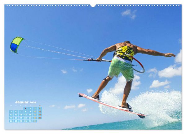 Produktbild: Kitesurfen: Mit Drachen am Meer (Wandkalender 2026 DIN A2 quer), CALVENDO Monatskalender