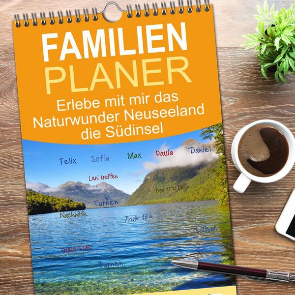 Produktbild: Familienplaner 2026 - Erlebe mit mir das Naturwunder Neuseeland die S&uuml;dinsel mit 5 Spalten (Wandkalender, 21 x 45 cm) CALVENDO