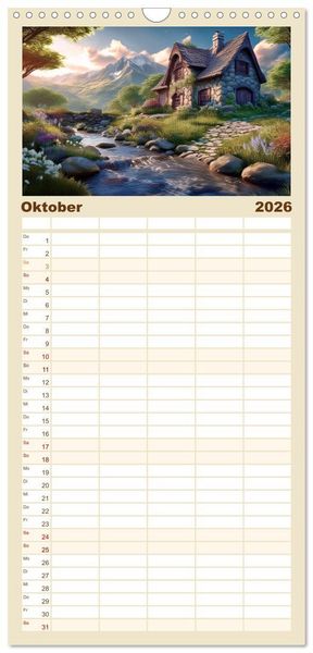Produktbild: Familienplaner 2026 - Landschaft romantisch gesehen mit 5 Spalten (Wandkalender, 21 x 45 cm) CALVENDO
