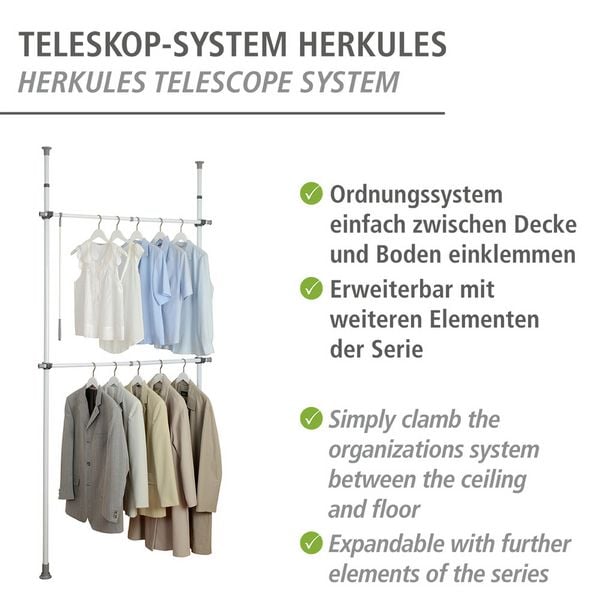 Produktbild: Teleskop-Garderobensystem Mod. Herkules Basic, verstellbares Ordnungssystem