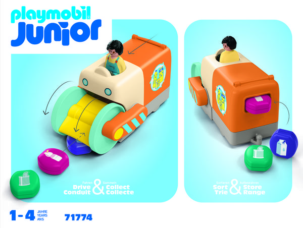 Produktbild: PLAYMOBIL 71774 JUNIOR: Spa&szlig;iges M&uuml;llsammelfahrzeug