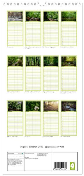 Produktbild: Familienplaner 2026 - Wege des einfachen Gl&uuml;cks - Spazierg&auml;nge im Wald mit 5 Spalten (Wandkalender, 21 x 45 cm) CALVENDO