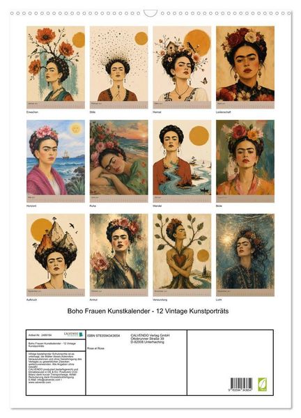 Produktbild: Boho Frauen Kunstkalender - 12 Vintage Kunstportr&auml;ts (Wandkalender 2027 DIN A2 hoch), CALVENDO Monatskalender