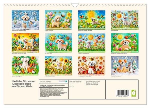 Produktbild: Niedliche Filzhunde - Liebevolle Ideen aus Filz und Wolle (Wandkalender 2026 DIN A3 quer), CALVENDO Monatskalender