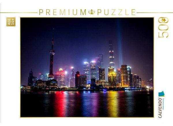 CALVENDO Puzzle Fantastische Skyline mit Shanghai Pearl Tower bei Nacht | 500 Teile Lege-Größe 48 × 36 cm Foto-Puzzle für Erwachsene
