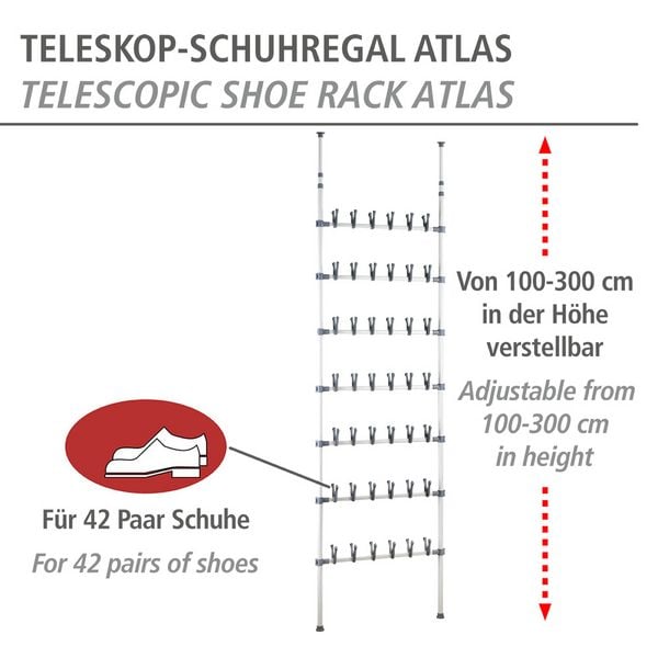 Produktbild: Teleskop Schuhregal Mod. Atlas, f&uuml;r 42 Paar Schuhe