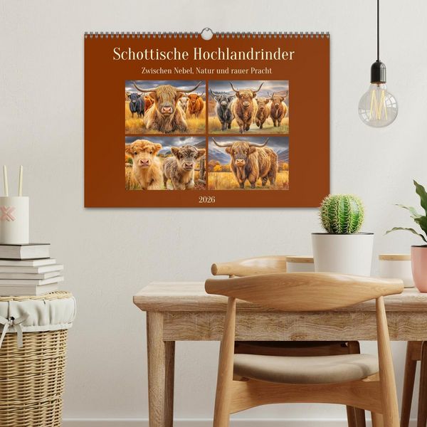 Produktbild: Schottische Hochlandrinder. Zwischen Nebel, Natur und rauer Pracht (Wandkalender 2026 DIN A3 quer), CALVENDO Monatskalender