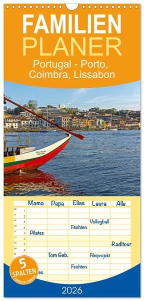 Produktbild: Familienplaner 2026 - Portugal - Porto, Coimbra, Lissabon mit 5 Spalten (Wandkalender, 21 x 45 cm) CALVENDO