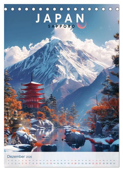 Produktbild: Japan - Old School Poster Style (Tischkalender 2026 DIN A5 hoch), CALVENDO Monatskalender