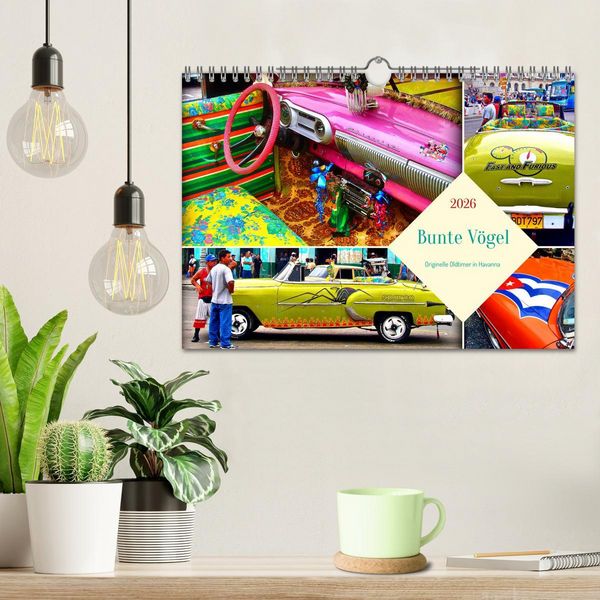 Produktbild: Bunte V&ouml;gel - Originelle Oldtimer in Havanna (Wandkalender 2026 DIN A4 quer), CALVENDO Monatskalender