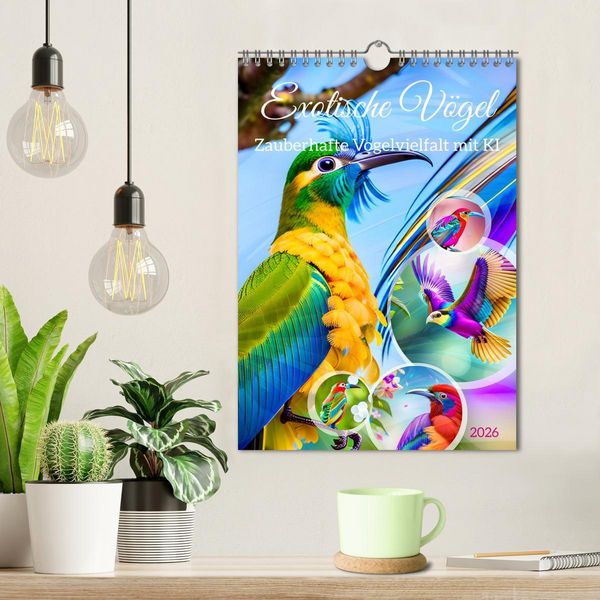 Produktbild: Exotische V&ouml;gel. Zauberhafte Vogelvielfalt mit KI (Wandkalender 2026 DIN A4 hoch), CALVENDO Monatskalender