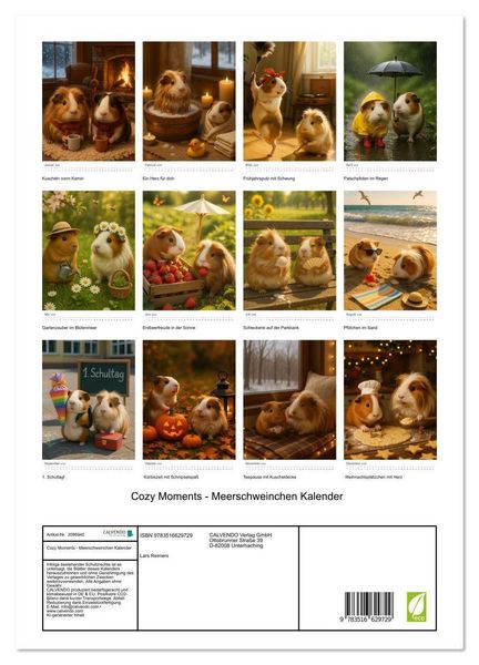 Produktbild: Cozy Moments - Meerschweinchen Kalender (hochwertiger Premium Wandkalender 2026 DIN A2 hoch), Kunstdruck in Hochglanz