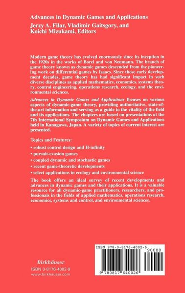 Produktbild: Advances in Dynamic Games and Applications