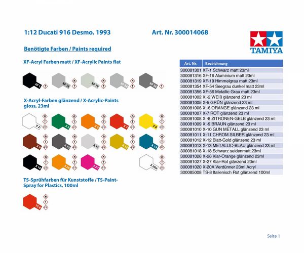 Produktbild: Tamiya 300014068 Ducati 916 Desmo. 1993 Motorradmodell Bausatz 1:12