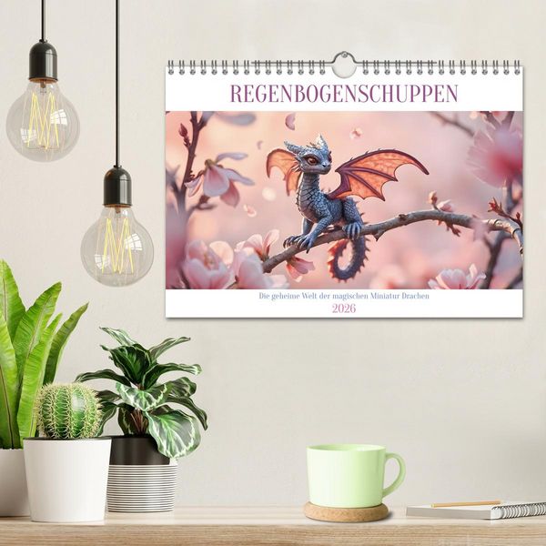 Produktbild: Regenbogenschuppen - Die geheime Welt der magischen Miniatur Drachen (Wandkalender 2026 DIN A4 quer), CALVENDO Monatskalender