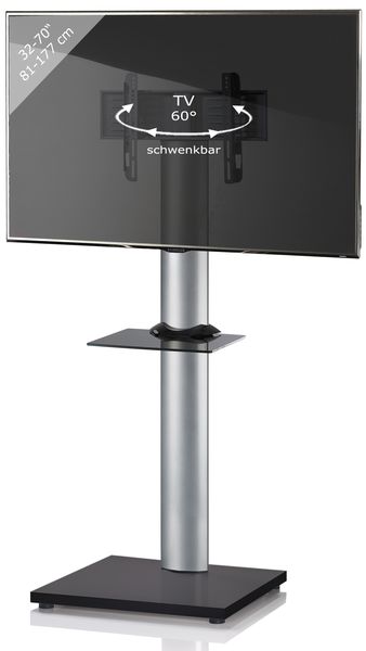 VCM TV Standfuß mit Zwischenboden | Alu Fernseh Ständer | Maße ca. H. 174 x B. 68 x T. 54 cm – Onu