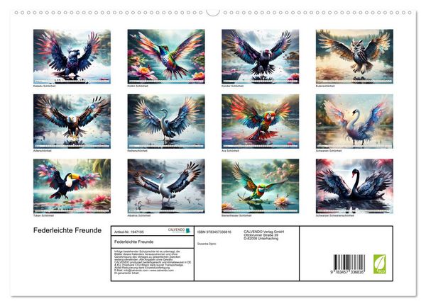 Produktbild: Federleichte Freunde (hochwertiger Premium Wandkalender 2026 DIN A2 quer), Kunstdruck in Hochglanz
