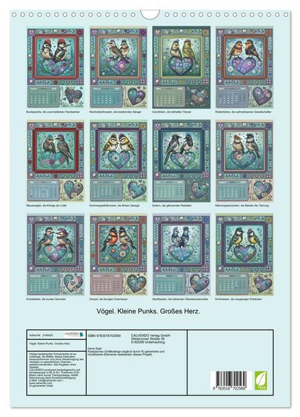 Produktbild: V&ouml;gel. Kleine Punks. Gro&szlig;es Herz. (Wandkalender 2026 DIN A3 hoch), CALVENDO Monatskalender