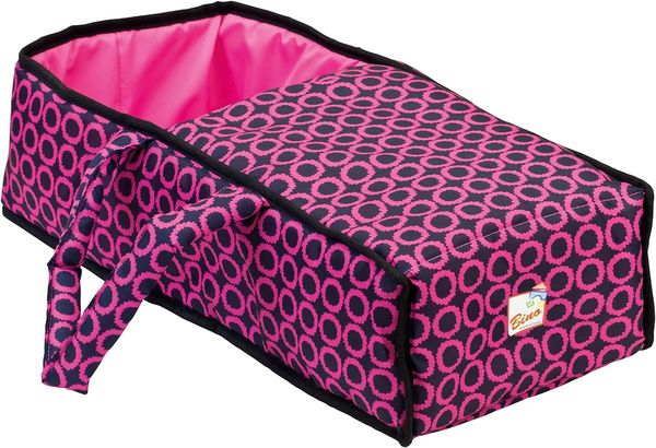Bino 82916 - Colin Puppenwagen mit Tasche, Hängetasche und Netz, zusammenklappbar, rosa/schwarz