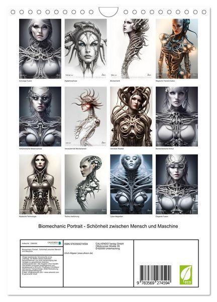Produktbild: Biomechanic Portrait - Sch&ouml;nheit zwischen Mensch und Maschine (Wandkalender 2027 DIN A4 hoch), CALVENDO Monatskalender