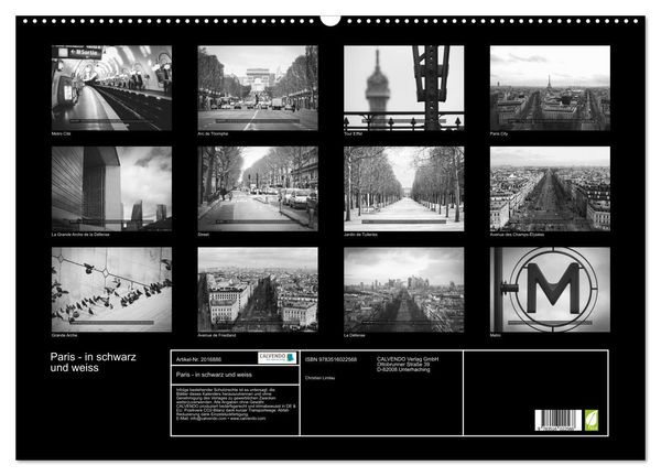 Produktbild: Paris - in schwarz und weiss (Wandkalender 2026 DIN A2 quer), CALVENDO Monatskalender