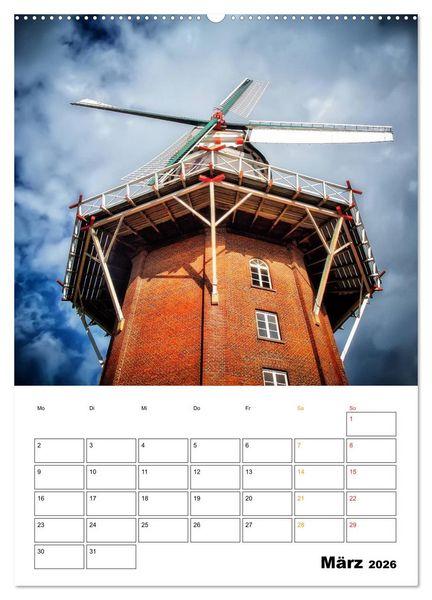 Produktbild: Historische Windm&uuml;hlen an der Friesischen M&uuml;hlenstra&szlig;e / Geburtstagsplaner (Wandkalender 2026 DIN A2 hoch), CALVENDO Monatskalender