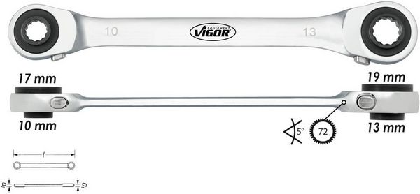 Produktbild: Vigor V2705 Doppel-Ringratschenschl&uuml;ssel-Satz Schl&uuml;sselweite (Metrisch) 10 - 19mm