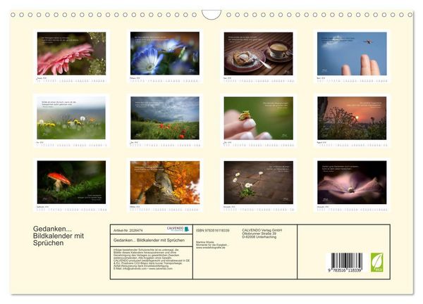 Produktbild: Gedanken... Bildkalender mit Spr&uuml;chen (Wandkalender 2026 DIN A3 quer), CALVENDO Monatskalender
