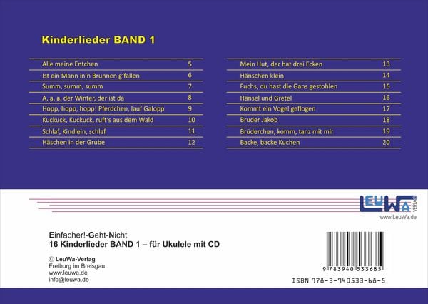 Produktbild: Einfacher!-Geht-Nicht: 16 Kinderlieder BAND 1 &ndash; f&uuml;r die Ukulele mit CD
