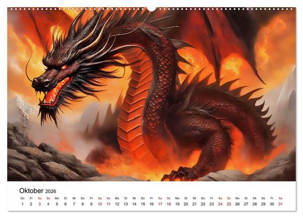 Produktbild: Drachen - Furchterregende und imposante Fabelwesen (Wandkalender 2026 DIN A2 quer), CALVENDO Monatskalender