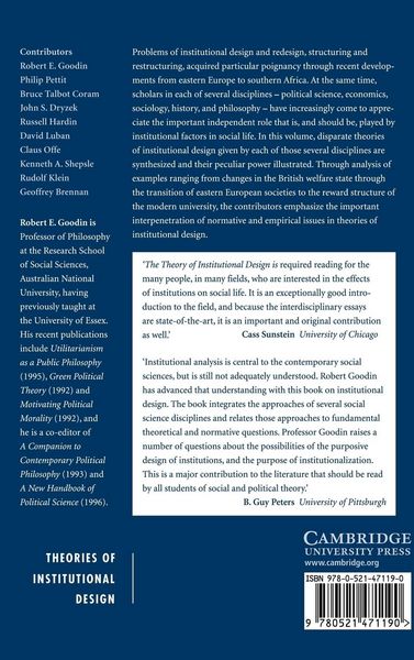 Produktbild: The Theory of Institutional Design