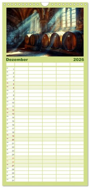 Produktbild: Familienplaner 2026 - Wein begeistert mit 5 Spalten (Wandkalender, 21 x 45 cm) CALVENDO