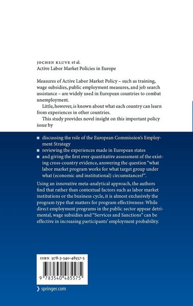 Produktbild: Active Labor Market Policies in Europe