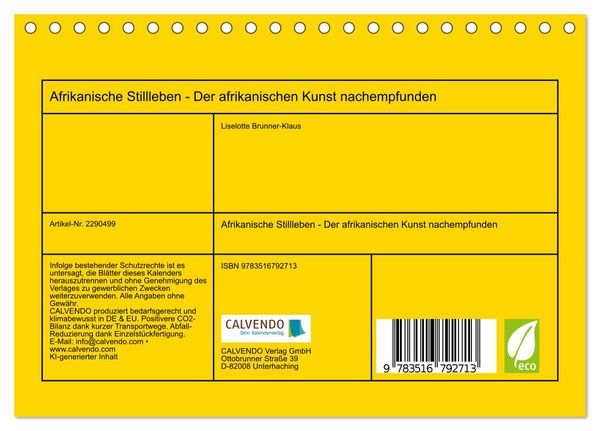 Produktbild: Afrikanische Stillleben - Der afrikanischen Kunst nachempfunden (Tischkalender 2027 DIN A5 quer), CALVENDO Monatskalender