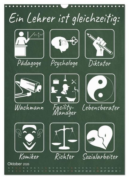 Produktbild: Coole Lehrerspr&uuml;che (Wandkalender 2026 DIN A3 hoch), CALVENDO Monatskalender