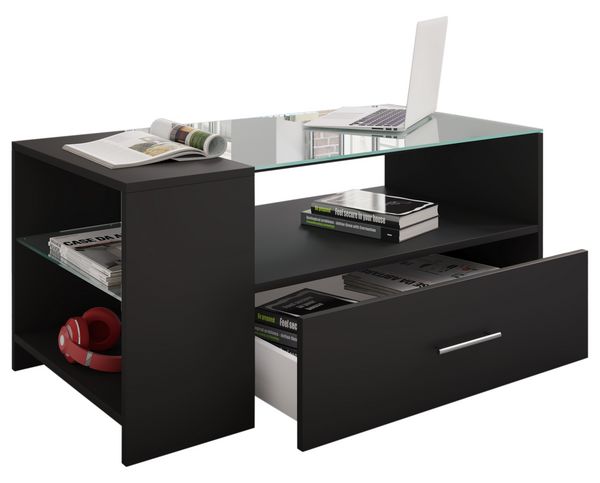 Produktbild: Holz Sofatisch Couchtisch Schublade Glas Tindala