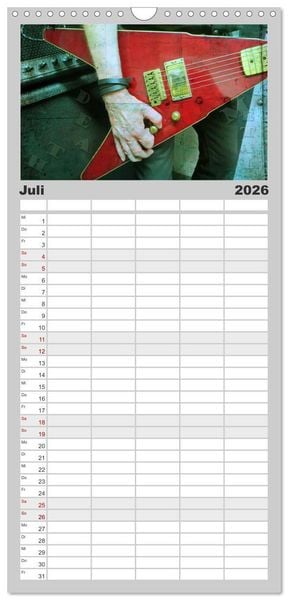 Produktbild: Familienplaner 2026 - Gitarren - Grunge Style mit 5 Spalten (Wandkalender, 21 x 45 cm) CALVENDO