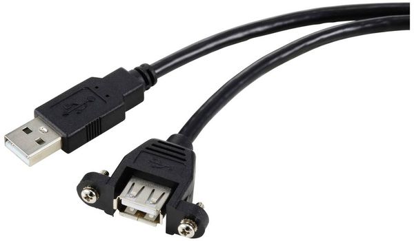 Produktbild: Renkforce USB-Kabel USB 2.0 USB-A Stecker, USB-A Buchse 1.00 m Schwarz f&uuml;r Einbau, schraubbar RF-5720386