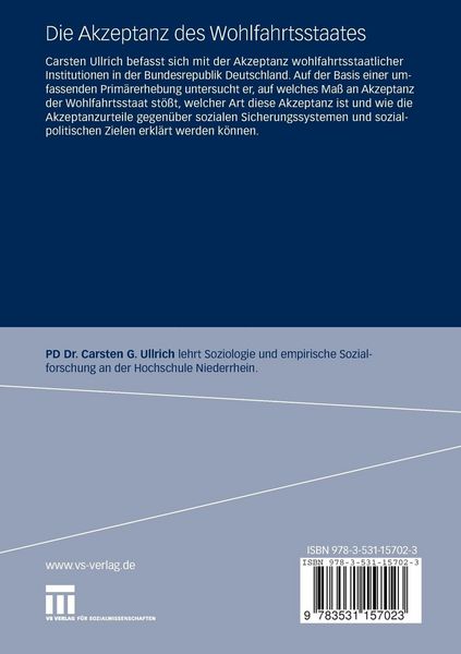 Produktbild: Die Akzeptanz des Wohlfahrtsstaates