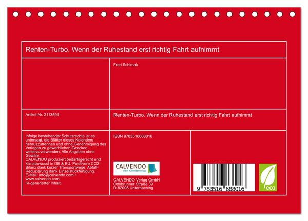 Produktbild: Renten-Turbo. Wenn der Ruhestand erst richtig Fahrt aufnimmt (Tischkalender 2026 DIN A5 quer), CALVENDO Monatskalender