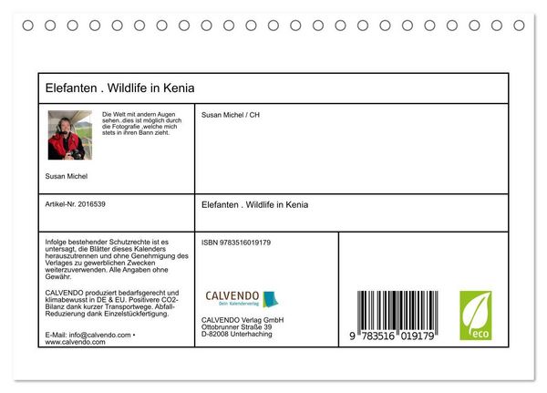 Produktbild: Elefanten . Wildlife in Kenia (Tischkalender 2026 DIN A5 quer), CALVENDO Monatskalender