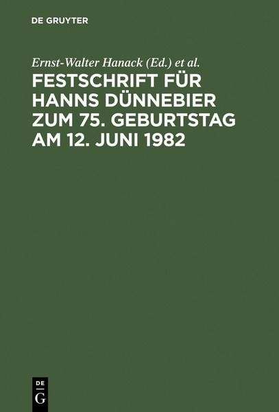 Produktbild: Festschrift f&uuml;r Hanns D&uuml;nnebier zum 75. Geburtstag am 12. Juni 1982