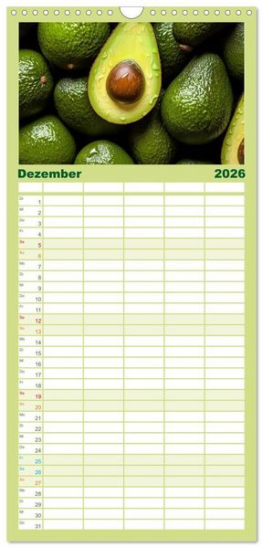 Produktbild: Familienplaner 2026 - GR&Uuml;N - Gem&uuml;se und Obst - Knackig und Frisch mit 5 Spalten (Wandkalender, 21 x 45 cm) CALVENDO