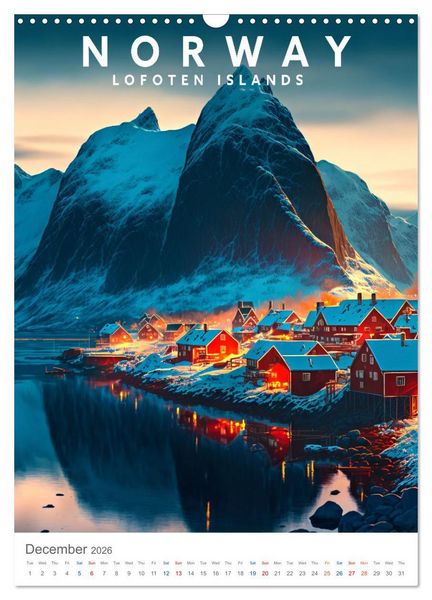 Produktbild: Lofoten Islands - Old School Poster Style (Wall Calendar 2026 DIN A3 portrait), CALVENDO 12 Month Wall Calendar