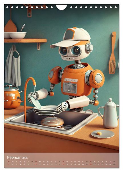 Produktbild: RoboLife - Niedliche Blechfreunde im Alltag (Wandkalender 2026 DIN A4 hoch), CALVENDO Monatskalender