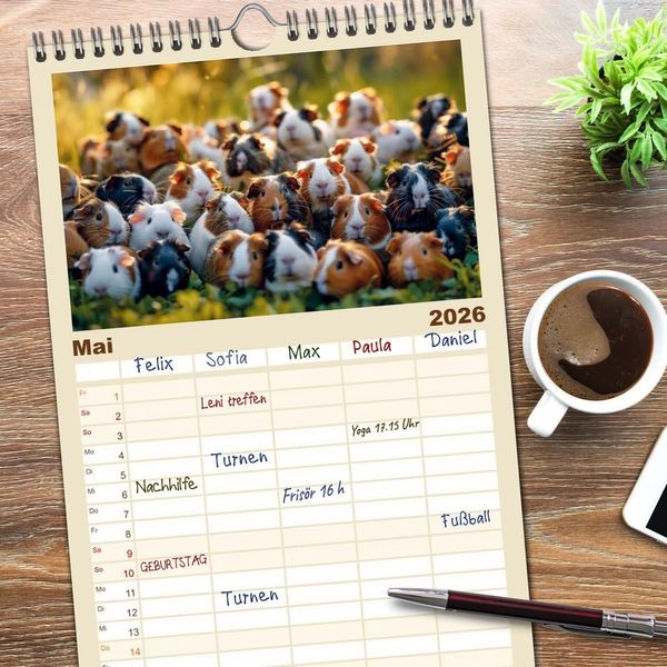Produktbild: Familienplaner 2026 - Wuschelbande - Ein Jahr voller Meerschweinchen mit 5 Spalten (Wandkalender, 21 x 45 cm) CALVENDO