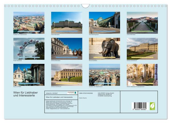 Produktbild: Wien f&uuml;r Liebhaber und Interessierte (Wandkalender 2026 DIN A3 quer), CALVENDO Monatskalender