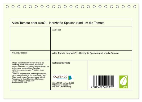 Produktbild: Alles Tomate oder was?! - Herzhafte Speisen rund um die Tomate (Tischkalender 2026 DIN A5 quer), CALVENDO Monatskalender