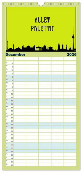 Produktbild: Familienplaner 2026 - Berliner Mundart mit 5 Spalten (Wandkalender, 21 x 45 cm) CALVENDO