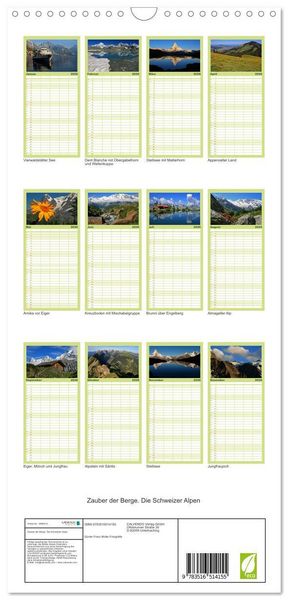 Produktbild: Familienplaner 2026 - Zauber der Berge. Die Schweizer Alpen mit 5 Spalten (Wandkalender, 21 x 45 cm) CALVENDO